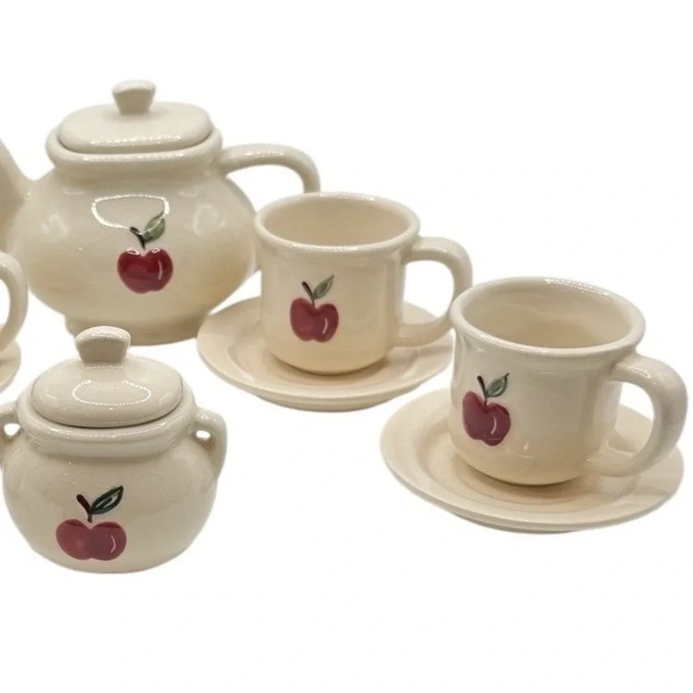 Vintage Style Miniature Apple Tea Set Ceramic Teapot Cups Saucers Creamer‎ Sugar